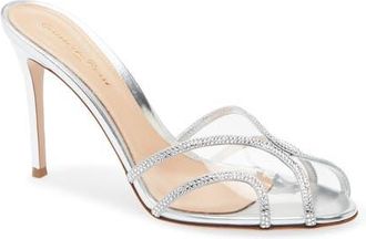 Gianvito Rossi Crystal Sandal in Silver Trasp Silver at Nordstrom, Size 9.5Us