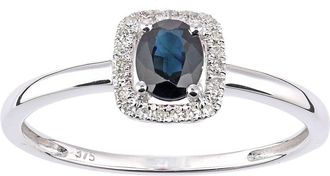 Jewelco London 9ct White Gold Diamond Oval 1/2ct Sapphire Cushion Halo Ring - DR1AXL611WSA