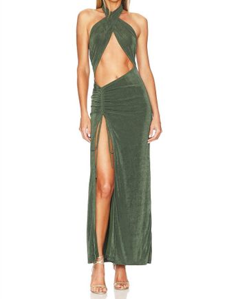 Superdown Adele Halter Maxi Dress In Forest Green