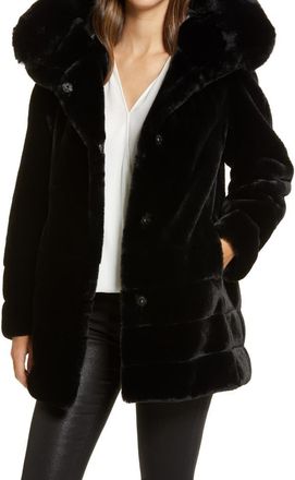 Gallery Hooded Faux Fur Coat in Black at Nordstrom, Size Medium