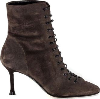 Alevì Schoenen, Dames, Bruin, 37 1/2 EU, Suède, Bruine Suède Hoge Hakken Enkellaarsjes