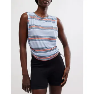 Free People Tempo Sport Mode Tank Top Womens Blue Striped Sleeveless DDR2436