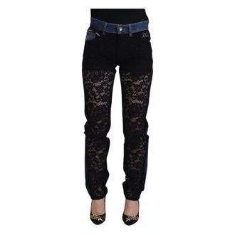 Dolce & Gabbana Slim Fit Jeans, female, Multicolor, XS, Black Floral Lace Front Skinny Denim Jeans