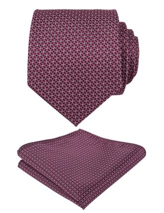 Alizeal Mens Formal Regular Patterned Tie and Hanky for Business Necktie and Pocket Square Set, Burgundy+Pink