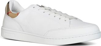 Burberry Mens Trainers White Leather With Check Insert Calf Sneaker