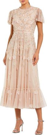 Mac Duggal Embellished High Neck Cap Sleeve A Line Dress in Blush at Nordstrom, Size 12