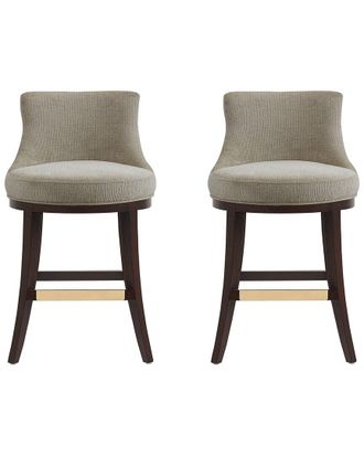 Manhattan Comfort Set Of 2 Lucia Chenille Counter Stools With Beech Wood Legs