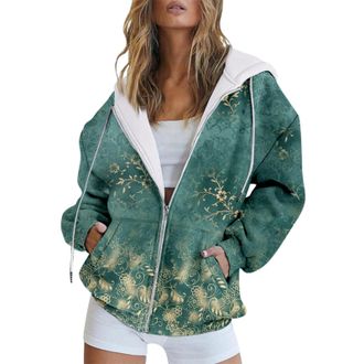 Generic Shffuw Hoodies for Women UK Retro Floral Print Zip Up Hooded Sweatshirts Oversized Warm Casual Hooded Coat with Drawstring & Pockets Soft Cozy Long Sl