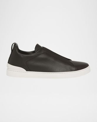 Ermenegildo Zegna Men & apos;s Triple Stitch Deerskin Leather Slip-On Sneakers