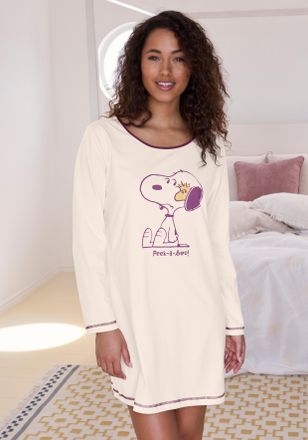 Peanuts Nachthemd PEANUTS, Damen, Gr. 32/34, N-Gr, ecru bedruckt, Single Jersey, Obermaterial: 100% Baumwolle, bedruckt, unifarben, Basic kurz, Rundhals, eing