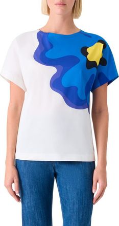 Akris Abstract Floral Cotton Top in Cream-Multicolor at Nordstrom, Size 10