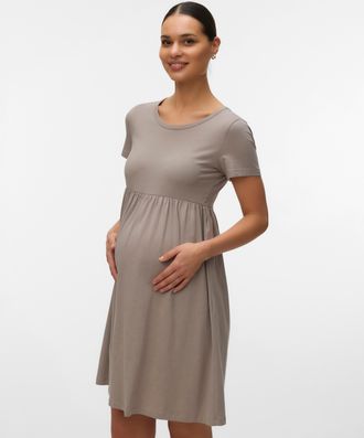 Mama Licious Jerseykleid MAMALICIOUS MLMIA SS JRS ABK SKATER DRESS NOOS, Damen, Gr. XL, N-Gr, moon rock, Jersey, Obermaterial: 95% Baumwolle, 5% Elasthan, unifarbe