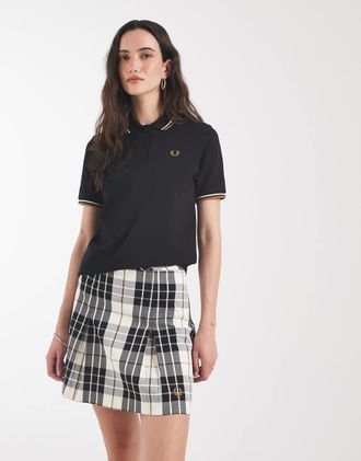 Fred Perry minigonna tartan color ecru-Bianco