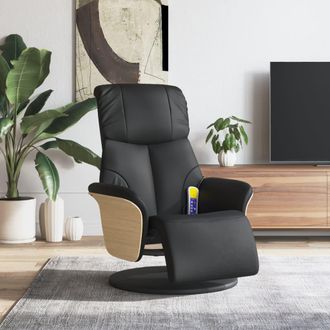 vidaXL Sill&oacute;n Reclinable Masaje Con Reposapi&eacute;s Cuero Sint&eacute;tico Negro Vidaxl