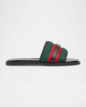 Gucci Mens Maverik Web Slide Sandals with Interlocking G