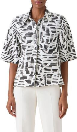 Akris Dance Movements Print Linen Button-Up Shirt in Ecru-Black at Nordstrom, Size 12