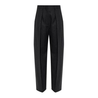 Victoria Beckham Wide Trousers, female, Gray, Size: 2XS Wool Crease-Front Trousers