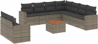 vidaXL Set De Sof&aacute;s De Jard&iacute;n 10 Pzas Con Cojines Rat&aacute;n Sint&eacute;tico Gris Vidaxl