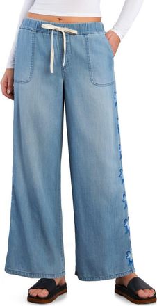 BILLY T Floral Lane Embroidery Wide Leg Denim Pants in Pure Denim at Nordstrom, Size X-Small