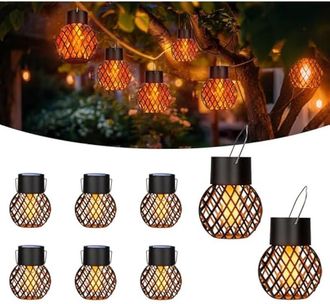 OEM Juego De 8 Luces Solares Colgantes Para Exteriores Con Efecto De Llama Parpadeante: Decoraci&oacute;n Para Jard&iacute;n, Patio, Balc&oacute;n, Valla, Terraza O Fiestas (r