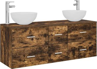 vidaXL Juego De Muebles De Ba&ntilde;o 3 Uds. Roble Ahumado 49,5 X 35 X 63 Cm Vidaxl