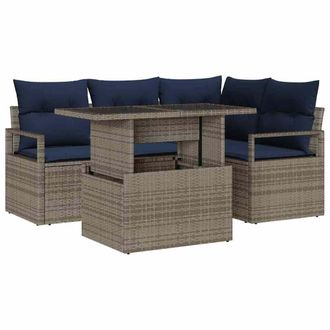 vidaXL Conjunto De Sof&aacute; De Jard&iacute;n Con Coj&iacute;n 5 Pcs Gris Y Azul Marino Vidaxl
