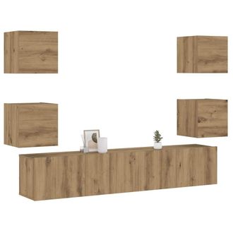Berkfield Home Wall Mounted TV cabinets 6 pcs Artisan Oak Engineered Wood in Brown