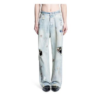 VETEMENTS Straight Fit Jeans, male, Blue, W31, Trashed Baggy Jeans