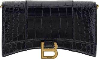 Balenciaga (WMNS) Balenciaga Hourglass Wallet On Chain Crocodile Embossed Black 6560501LRGM1000
