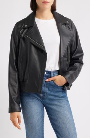 Michael Kors Moto Bomber Leather Jacket in Black at Nordstrom, Size X-Small