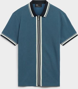 Le 31 Mens Polo-collar zipped honeycomb jersey Cardigan Sweater Standard fit