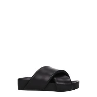 Jil Sander Zwarte Leren Slippers