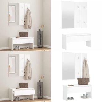 vidaXL Set di Mobili da Corridoio Bianco in Legno Multistrato - Set di ingresso - Panca da ingresso