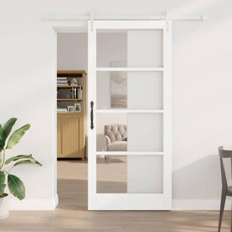 vidaXL Conjunto De Puerta Deslizante Vidaxl Con Herrajes Blanca 93x211 Cm De Madera S&oacute;lida De Pino