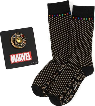 Cufflinks Inc. Infinity Stone Crew Socks & Lapel Pin Set in Gold at Nordstrom, Size 10-13