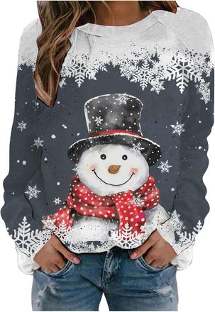 Generic Womens Christmas Jumpers Long Sleeve Tops Christmas Sweatshirts Ladies Pullover Thermal Jumper Casual Winter Xmas Sweater Funny Snowman Graphic Shirts