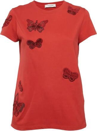 Valentino T-shirt met vlinderapplicatie - Rood