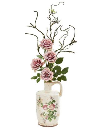 Nearly Natural Vintage Rose Artificial Arrangement In Floral Design Pitcher
