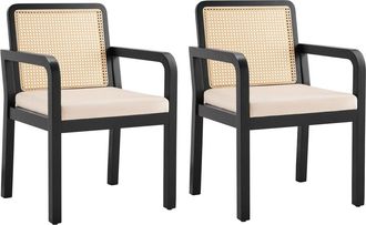 Urban Meuble Conjunto de 2 sillones de madera negra con respaldo de ca&ntilde;a