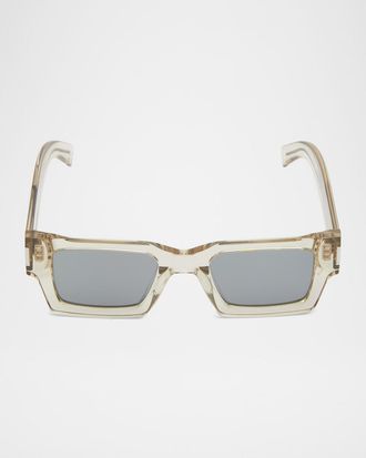Saint Laurent Men & apos;s Rectangle Acetate Sunglasses with Logo