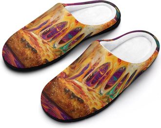 Generic Psychedelic Pizza Trippy Cheese Slippers Men Winter Warm Cotton Anti-Slip Indoor Slip-Ons House Shoes