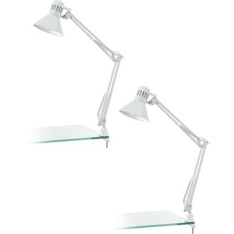 Loops 2 PACK Table Desk Lamp Colour Shiny White Moveable In Line Switch E27 1x40W