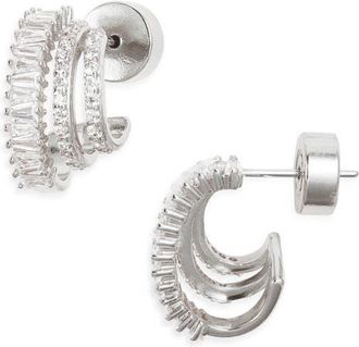 Nordstrom Triple Hoop Cubic Zirconia Pav&eacute; Earrings in Clear- Silver at Nordstrom