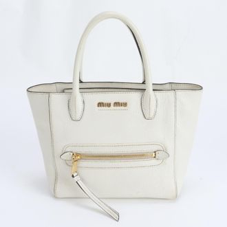 Miu Miu White Leather Handbag Tote Bag (Pre-Owned)