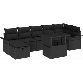 vidaXL Conjunto De Sof&aacute; De Jard&iacute;n Con Coj&iacute;n 8 Pcs Negro Polirat&aacute;n