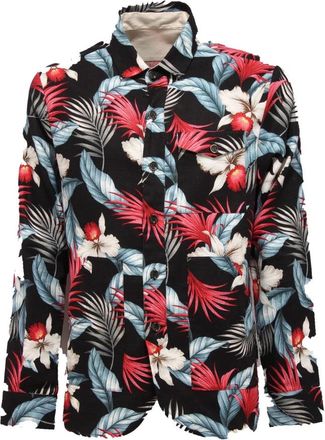 Nine In The Morning Floral Militair Shirt Katoen Linnen - Heren - Casual Overhemden - Veelkleurig - S - Katoen - Overhemden