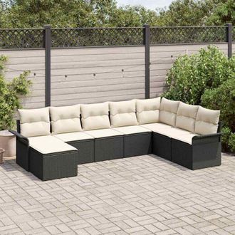 vidaXL Vidaxl - Conjunto De Sof&aacute; De Jard&iacute;n Con Coj&iacute;n 8 Pcs Negro Polirat&aacute;n