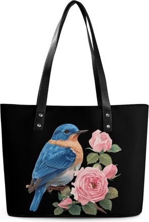 Generic Eastern Bluebird And Pretty Roses Tote Bags for Women Cute Shoulder Purses Handbags