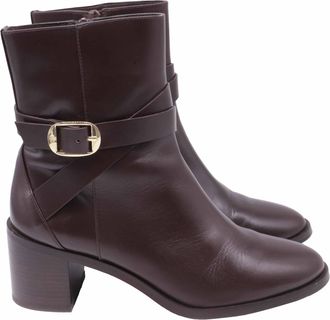 Stuart Weitzman Esme Buckled Ankle Boots in Brown Leather