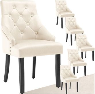 TecTake Set di 6 sedie per sala da pranzo in velluto crema/nero